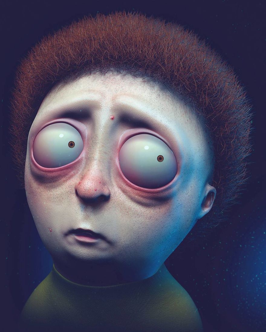 Wil Hughe’s Nightmare Inducing Realistic ‘Rick and Morty’ Portraits