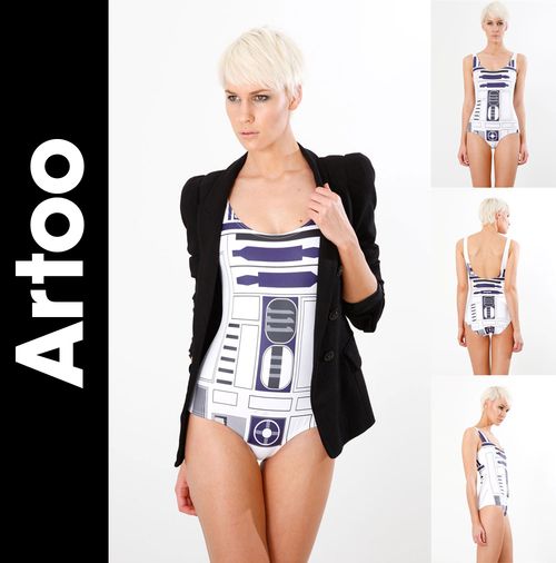 R2-D2 swimwear. Combining the geeky love of Star Wars with a chick in a 